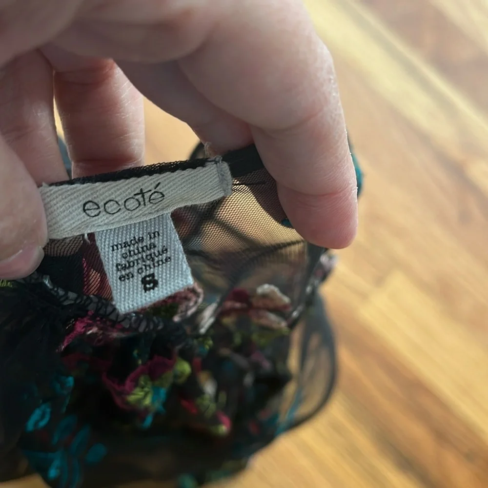 ECOTE Urban Outfitters Veita Mesh Tank Peplum Floral Embroidery SIZE SMALL - Picture 3 of 4